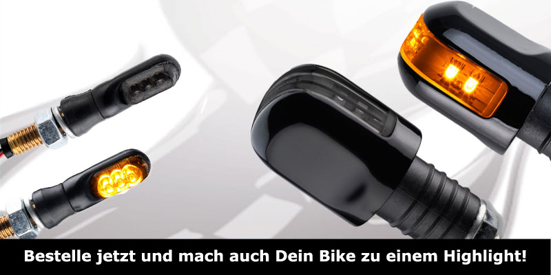 Motorrad LED Mini Blinker Toledo Teo schwarz getönt 4 Stück 2 Paar e-geprüft, Blinker Set´s, Blinker